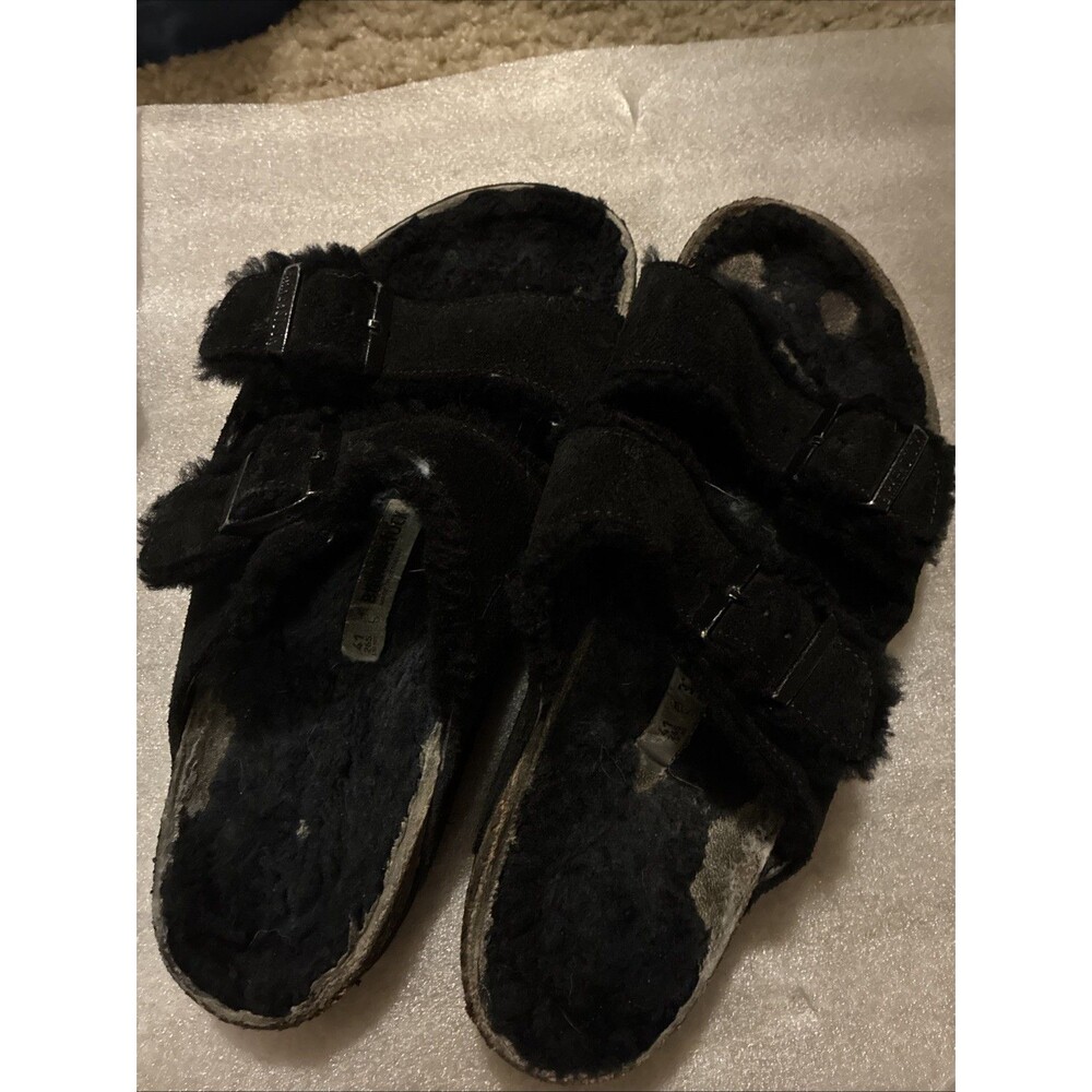 Birkenstock Arizona Shearling Sandals Black Suede Mens 8 Womens 10 Narrow